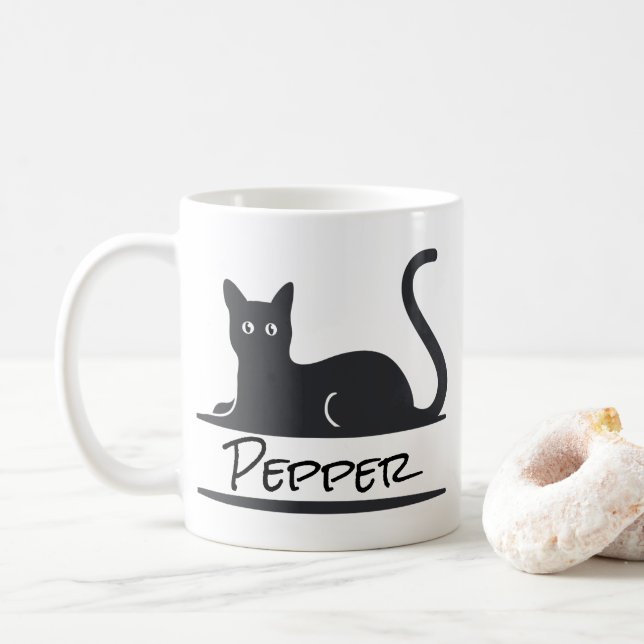 Black Cat Personalised Coffee Mug (With Donut)