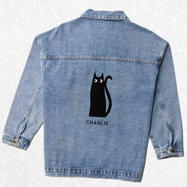 Black Cat Personalised Denim Jacket (Fun black cat personalized name denim jacket)