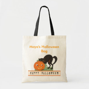 Black Cat Personalised Halloween Ba Tote Bag