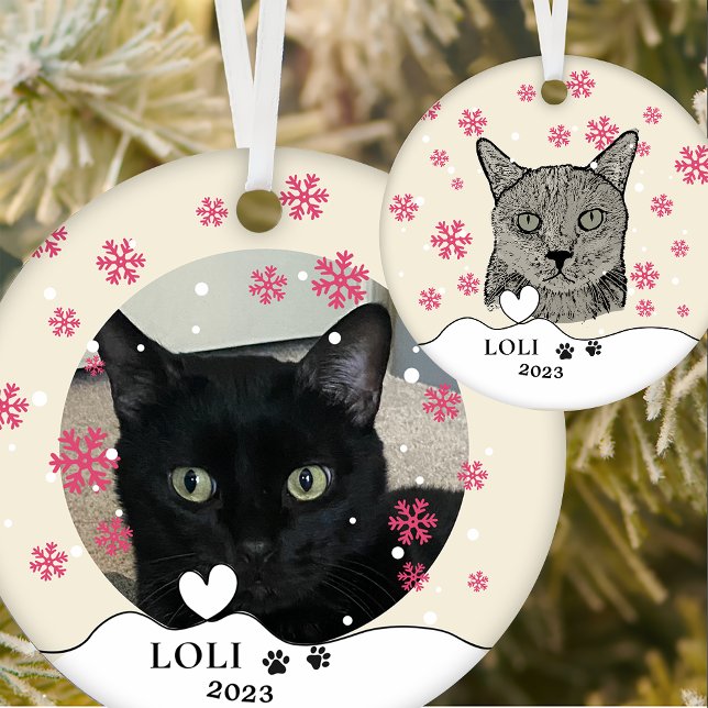 Black Cat Personalised Hand Drawing Ceramic Ornament (Creator Uploaded)