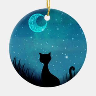 black cat personalised name ceramic ornament