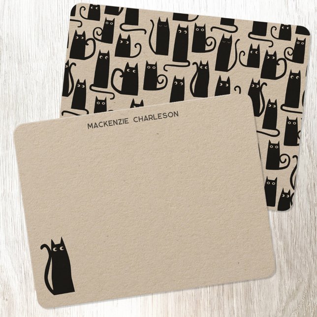 Black Cat Personalised Stationery Card (Fun black cat personalized stationery custom name note cards.)