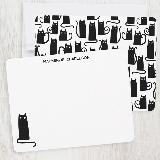 Black Cat Personalised Stationery Card (Fun black cat personalized stationery note card)