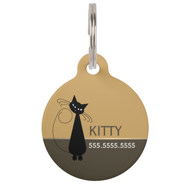 Black Cat, Personalized Pet Details & QR Code Tag (Front)