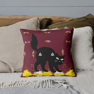 Black Cat Pet Friends Customised Cute Red Pattern Cushion
