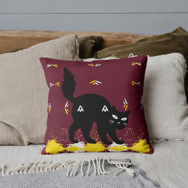 Black Cat Pet Friends Customised Cute Red Pattern Cushion (Creator Uploaded)