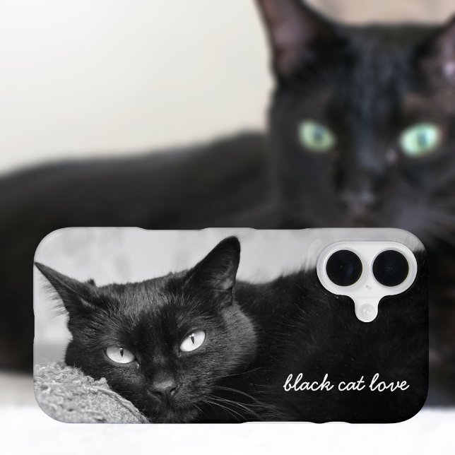 Black Cat Pet Photo Personalised iPhone 16 Case (Add your name and cat photo (or any other pet - we love them all))