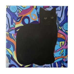 Black Cat Pet Vibe Maureen Girard Psychedelic Ceramic Tile