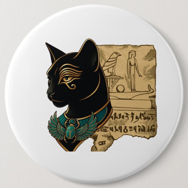Black Cat Pharaoh Design 6 Cm Round Badge (Front)