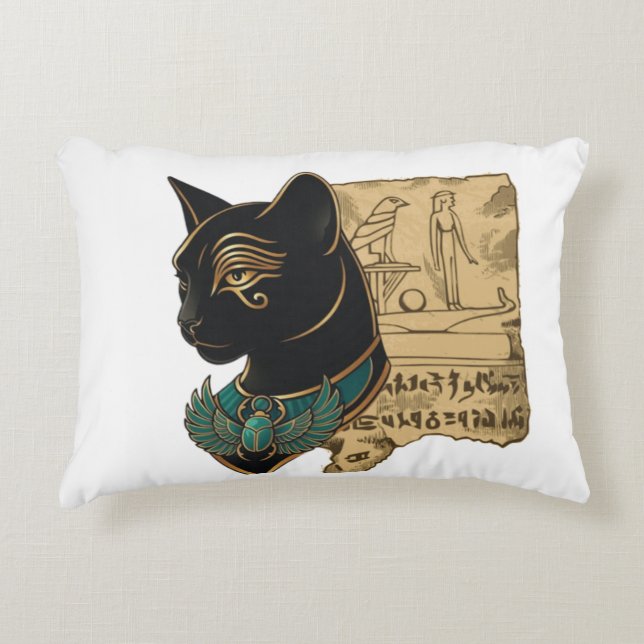 Black Cat Pharaoh Design Decorative Cushion (Front)