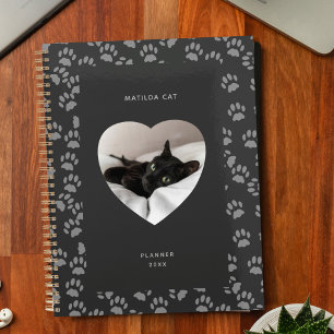 Black Cat Photo Heart Grey Paw Print Planner