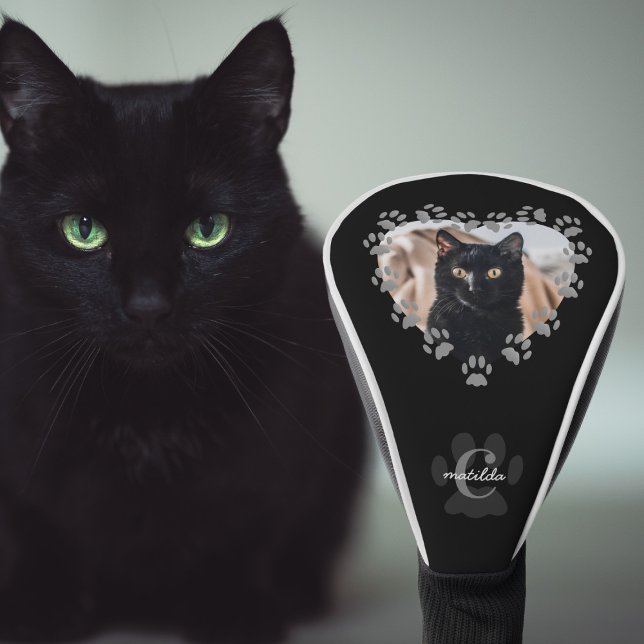 Black Cat Photo Paw Print Heart Golf Head Cover (Creator Uploaded)