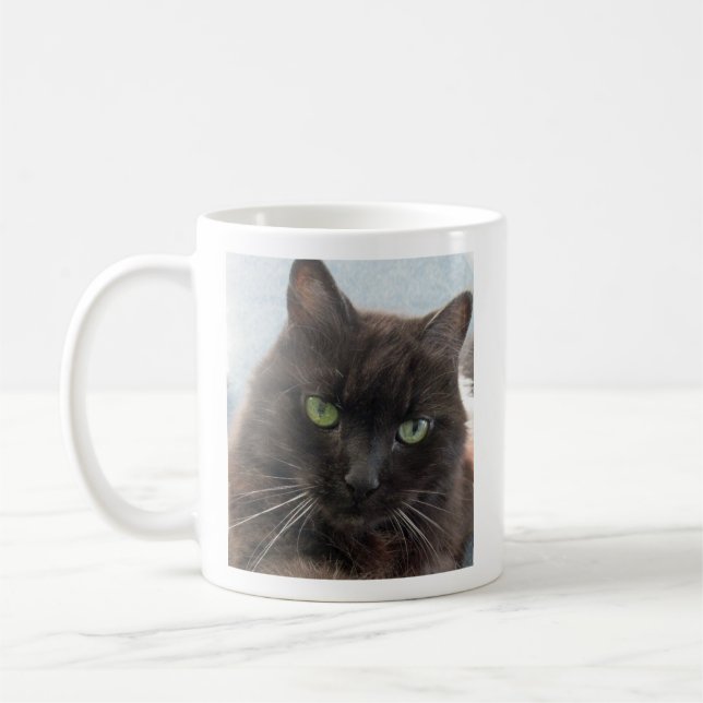 Black Cat Photo Personalised Name  Coffee Mug (Left)