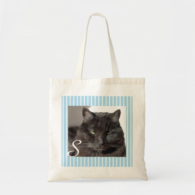Black Cat Photo Striped Personalised Tote Bag (Front)
