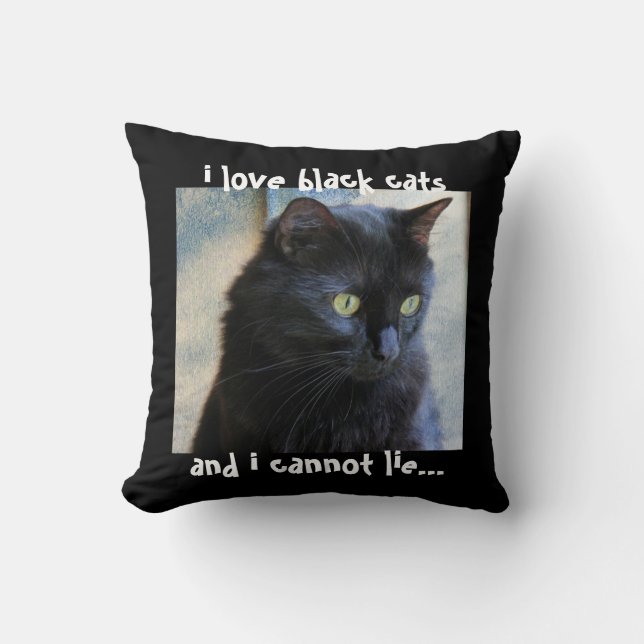 Black Cat Pillow: i love black cats & i cannot lie Cushion (Front)