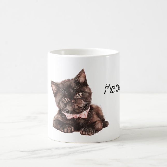 Black Cat Pink Bow Coffee Mug (Center)