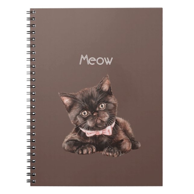 Black Cat Pink Bow Notebook (Front)