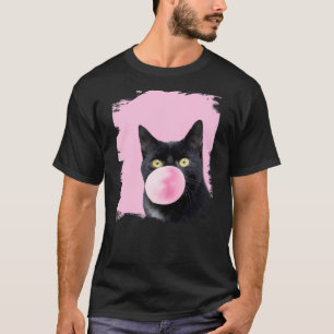 Black Cat Pink Bubble Gum T-Shirt