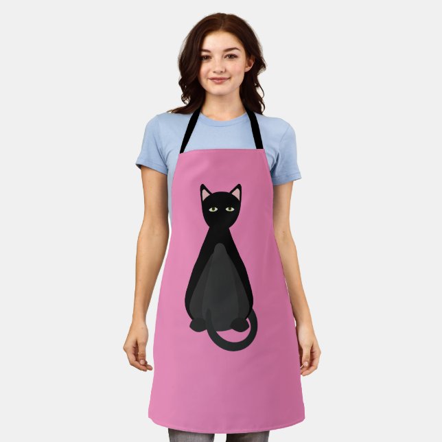BLACK CAT pink cute Mum KITCHEN APRON (Worn)