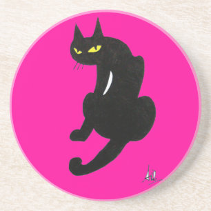 BLACK CAT, pink fuchsia Coaster