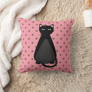 BLACK CAT PINK POLKA DOT PILLOWS