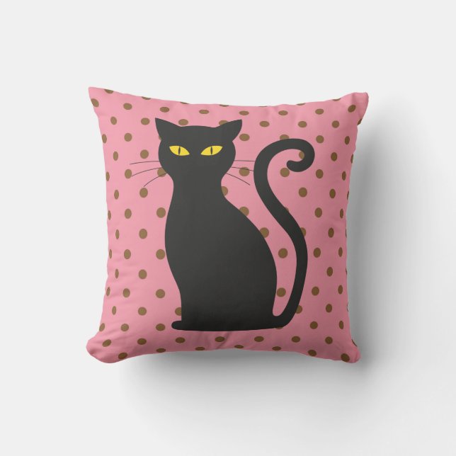 BLACK CAT PINK POLKA DOT PILLOWS (Front)