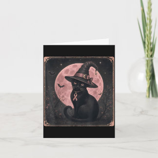 Black Cat Pink Ribbon Breast Cancer Awareness Card