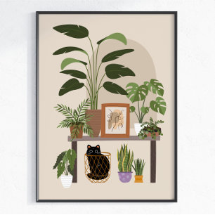 Black Cat Plant Lover Cosy Home Aesthetic Modern  Poster