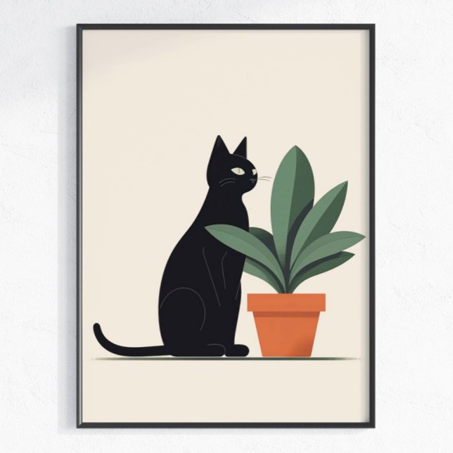 Black Cat Plant Wall Art Minimalist Cat Poster Mod (Creator Uploaded)