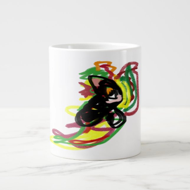 Black Cat play autumn  Large Coffee Mug (Front)