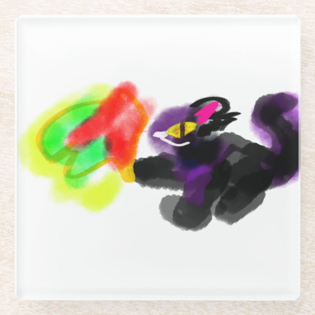 Black Cat playing autumn Glass Coaster (Front)
