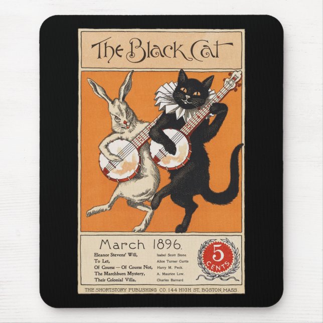 Black cat playing Banjo, Unknown artist Mouse Pad (Front)