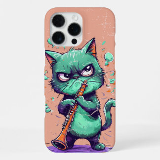 Black Cat Playing Clarinet Cute Clarinetist Gift iPhone 16 Pro Max Case