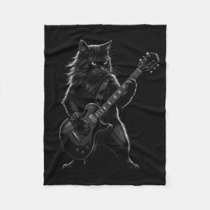 Black Cat Playing Electric Guitar Gothic Rocker  Fleece Blanket