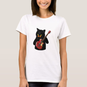Black Cat Playing Guitar, Black Cat  lover T-Shirt