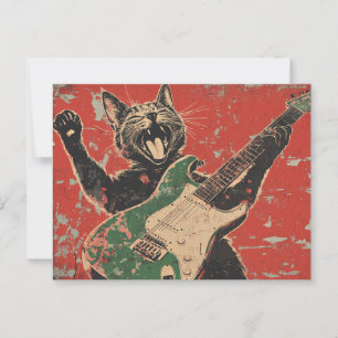 BLACK CAT PLAYING GUITAR POSTCARD