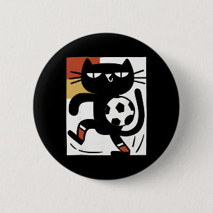 Black Cat Playing Soccer Funny Football Cartoon 6 Cm Round Badge