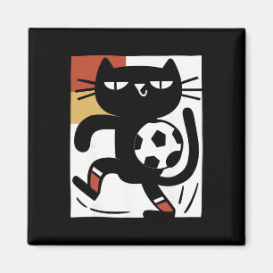 Black Cat Playing Soccer Funny Football Cartoon  Magnet