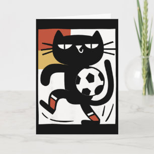 Black Cat Playing Soccer Funny Footll Cartoon Card