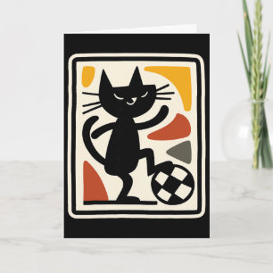 Black Cat Playing Soccer Retro Sports Style Artwor Card