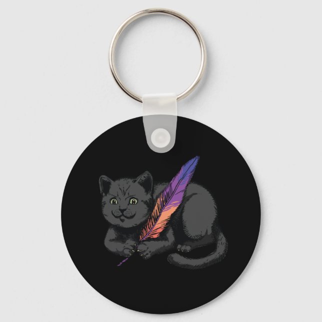 Black Cat Poet Key Ring (Front)
