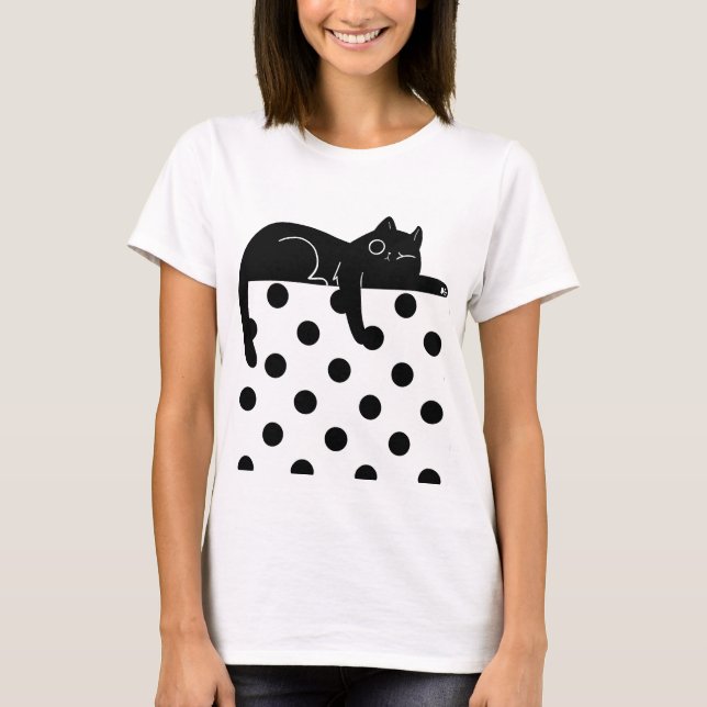 Black cat Polka dot T shirt (Front)