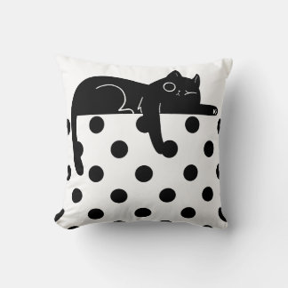 Black cat polka dot Throw Pillow