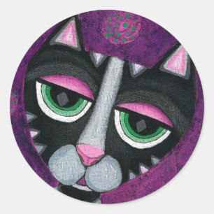 Black Cat & POlka Dots - feline stickers