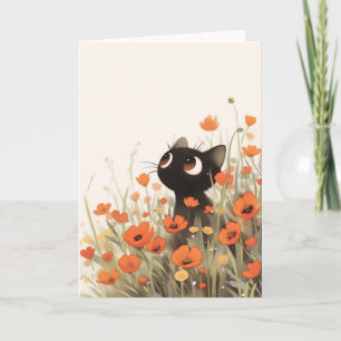 Black Cat Poppy Meadow Card