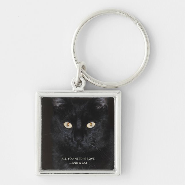 Black Cat Portrait Key Ring (Front)