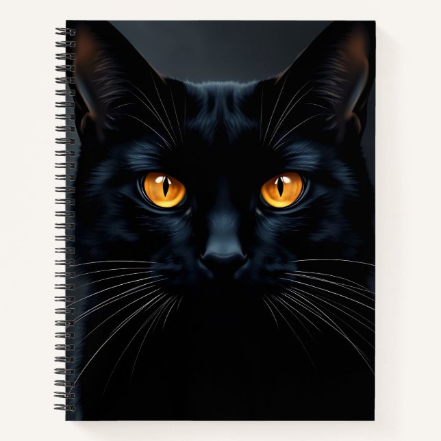 Black Cat Portrait with Yellow Eyes Notebook (Front)