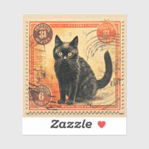Black Cat Postage Stamp A Custom-Cut Vinyl Sticker