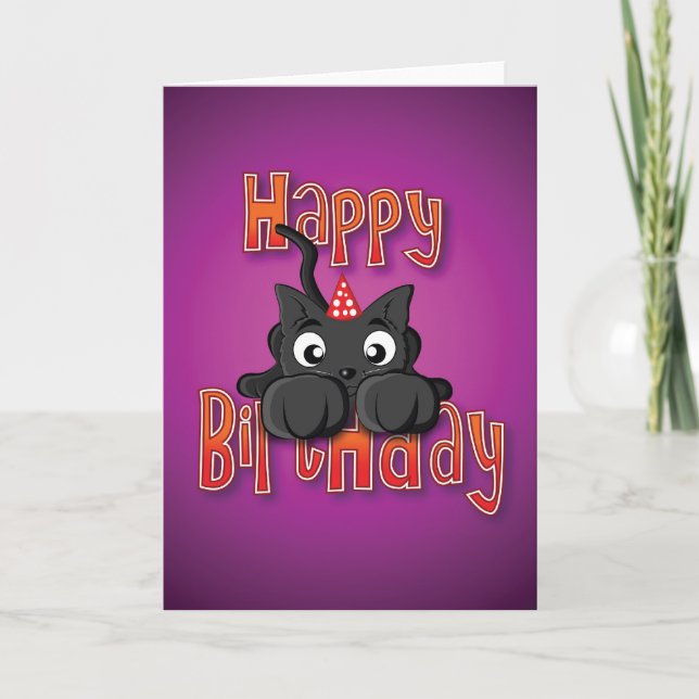 black cat - pounce - happy birthday card (Front)
