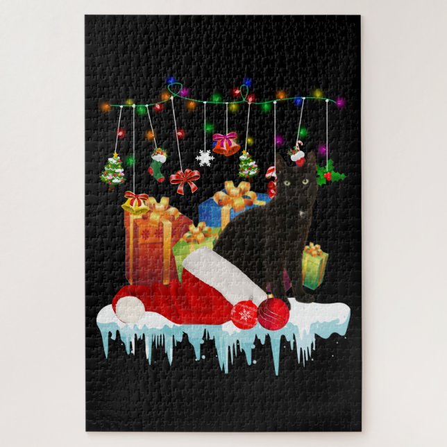 Black Cat Present Of My Christmas Jigsaw Puzzle (Vertical)